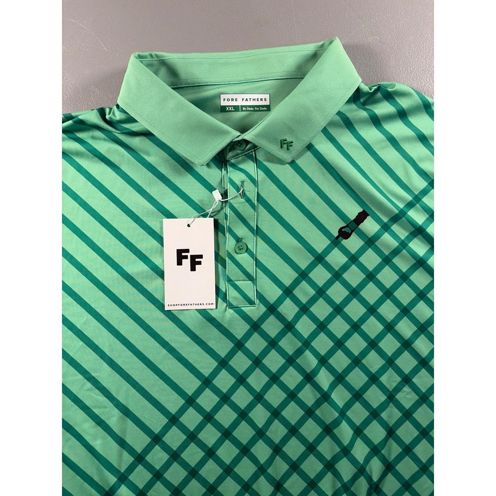 Fore Fathers Polo Shirt Mens XXL Green Diagonal Plaid Performance Golf Shirt NWT
